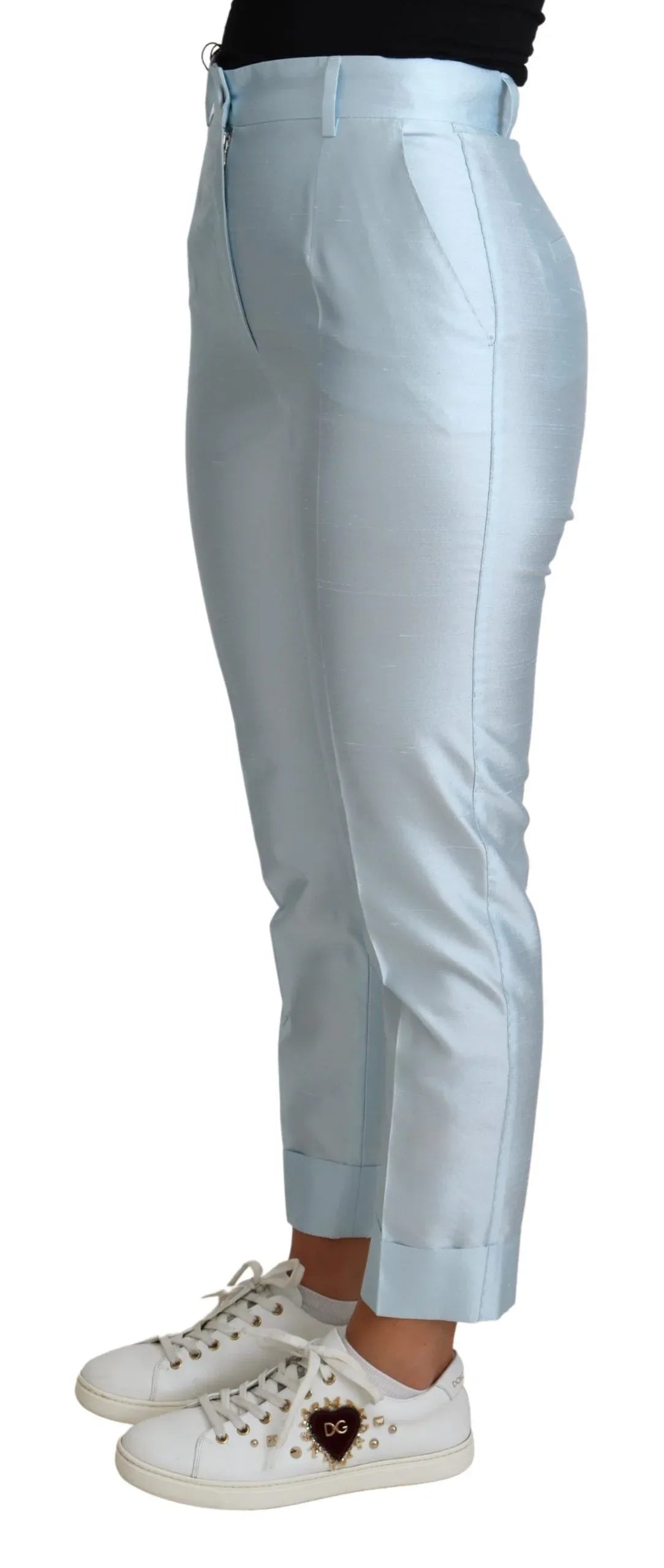 Dolce & Gabbana Light Blue Silk Cropped Tapered Trouser Pants - Zeiniez