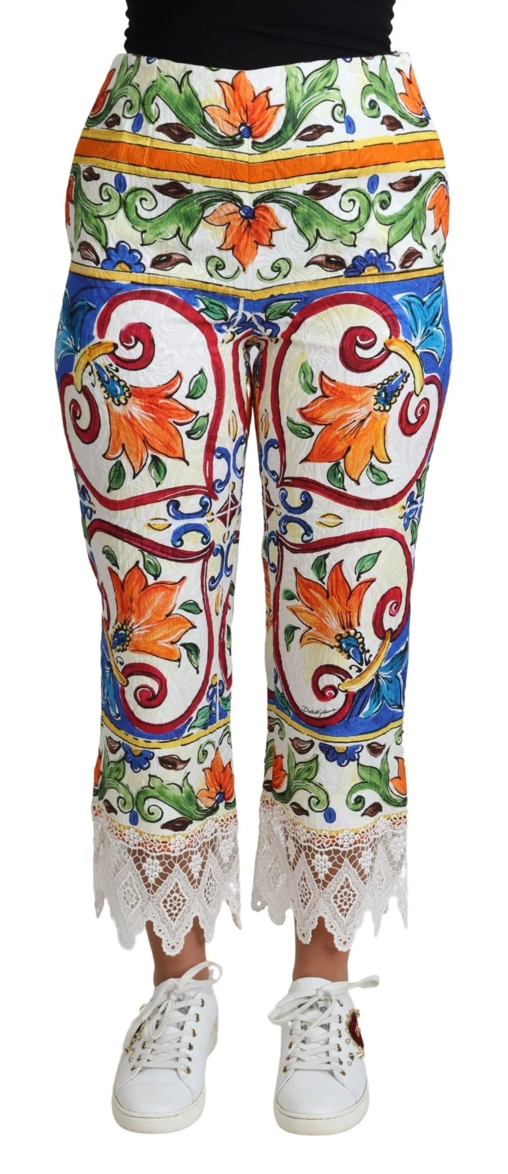 Dolce & Gabbana Multicolor Majolica Print Trouser Cotton Pants - Zeiniez