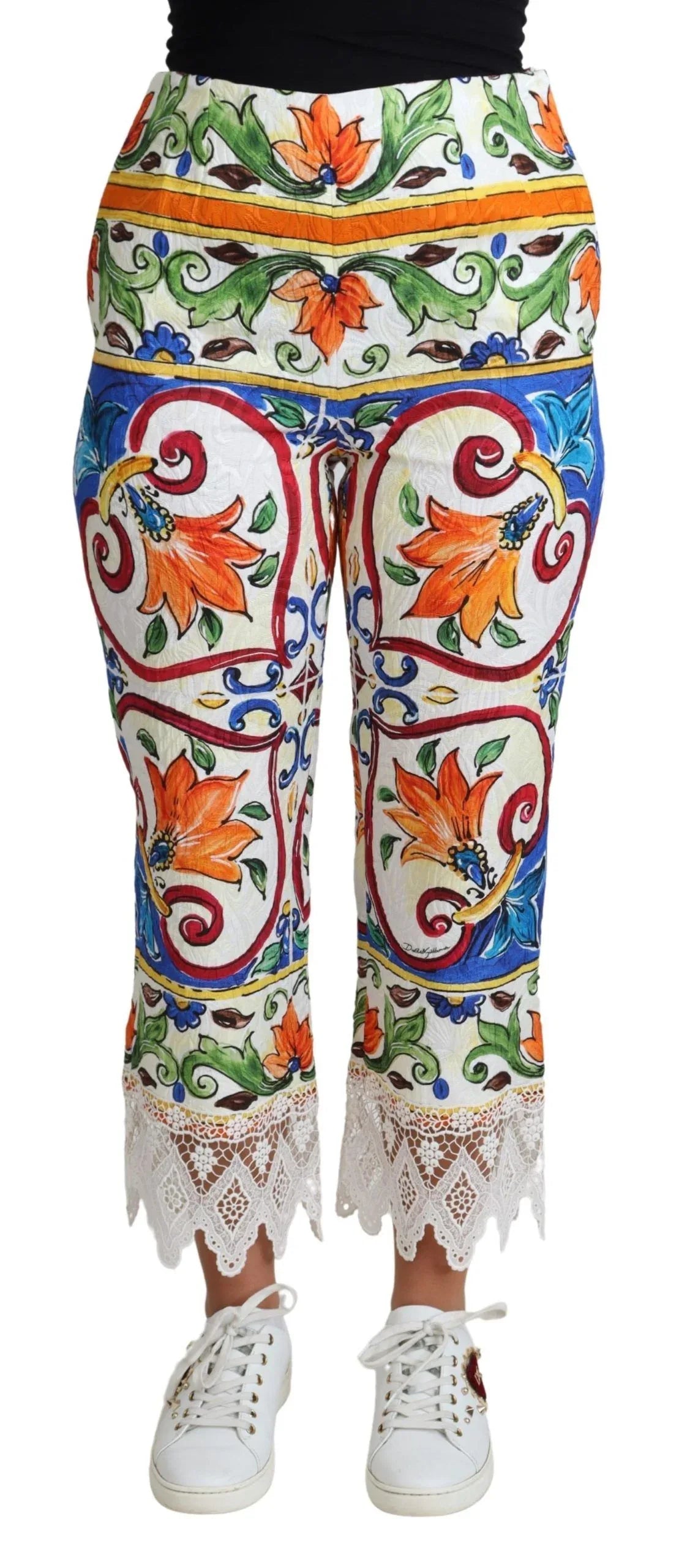 Dolce & Gabbana Multicolor Majolica Print Trouser Cotton Pants - Zeiniez