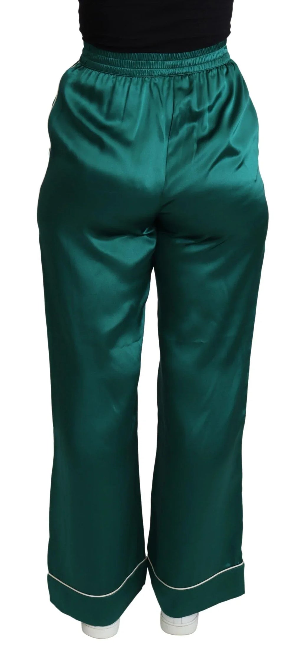 Dolce & Gabbana Green High Waist Pajama Trouser Silk Pant - Zeiniez