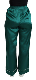Dolce & Gabbana Green High Waist Pajama Trouser Silk Pant - Zeiniez