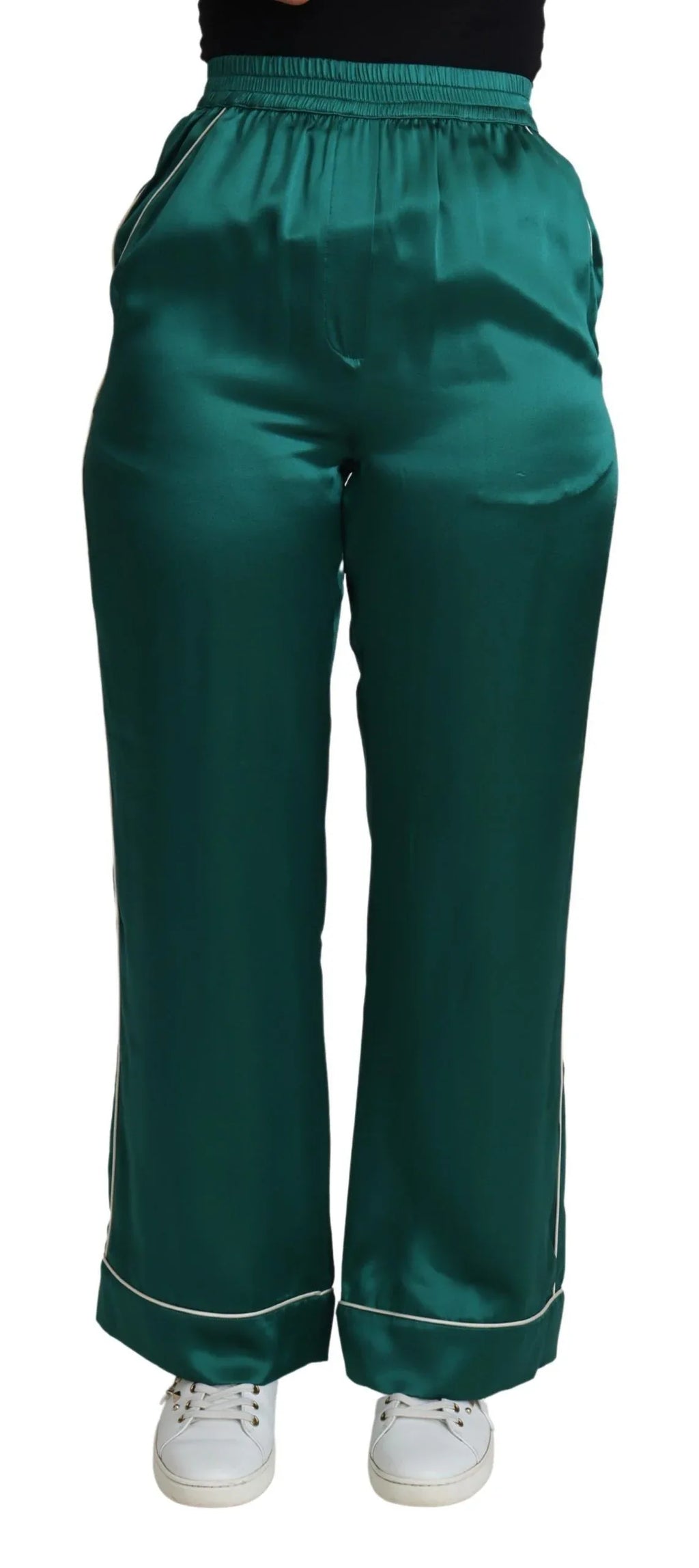 Dolce & Gabbana Green High Waist Pajama Trouser Silk Pant - Zeiniez