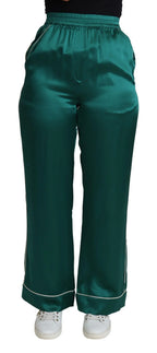 Dolce & Gabbana Green High Waist Pajama Trouser Silk Pant - Zeiniez