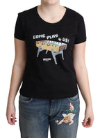 Moschino Black Cotton Come Play 4 Us Print Tops T-shirt - Zeiniez