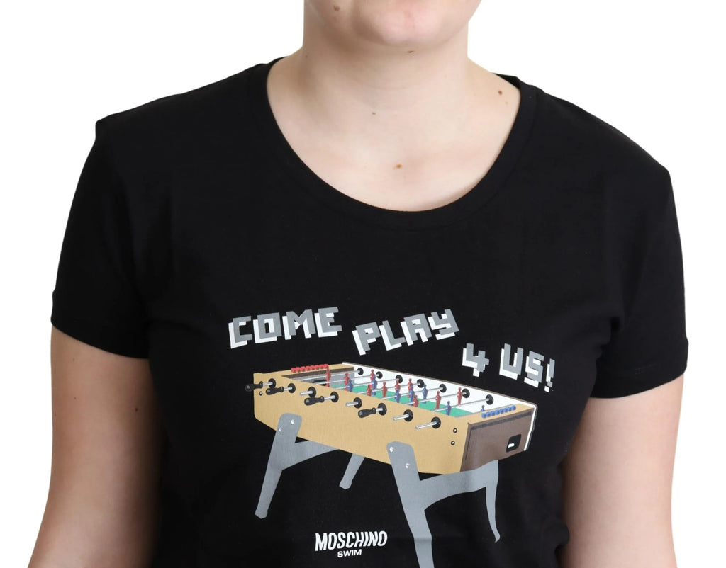 Moschino Black Cotton Come Play 4 Us Print Tops T-shirt - Zeiniez