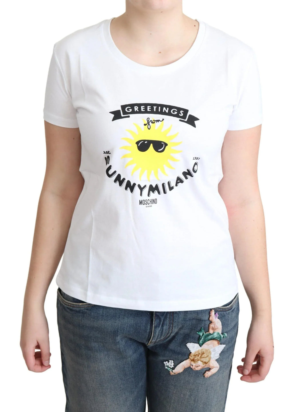 Moschino White Cotton Sunny Milano Print T-shirt - Zeiniez