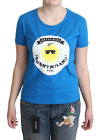 Moschino Blue Cotton Sunny Milano Print Tops T-shirt - Zeiniez