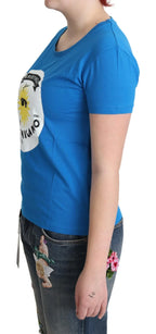 Moschino Blue Cotton Sunny Milano Print Tops T-shirt - Zeiniez