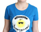 Moschino Blue Cotton Sunny Milano Print Tops T-shirt - Zeiniez