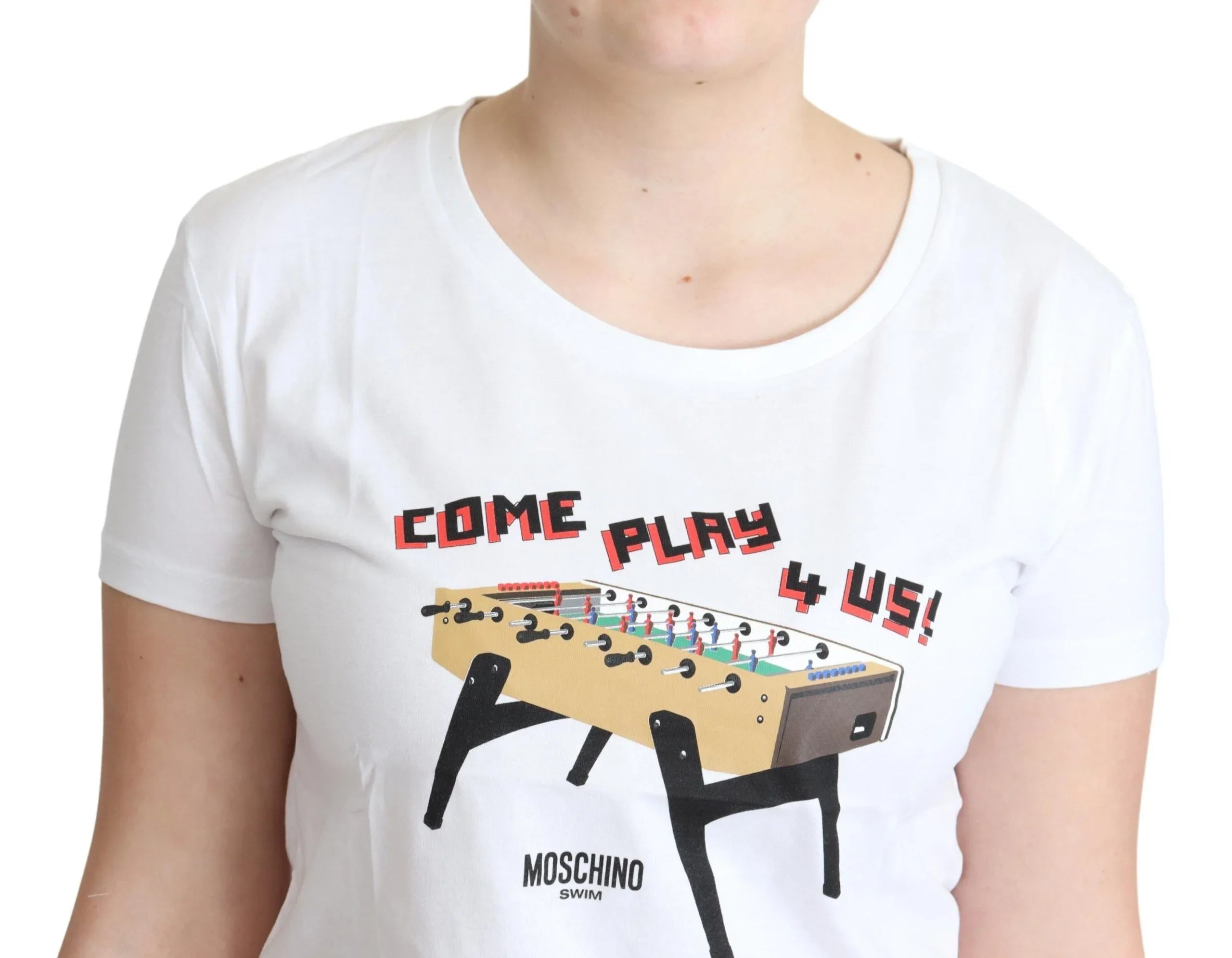 Moschino White Cotton Come Play 4 Us Print Tops T-shirt - Zeiniez