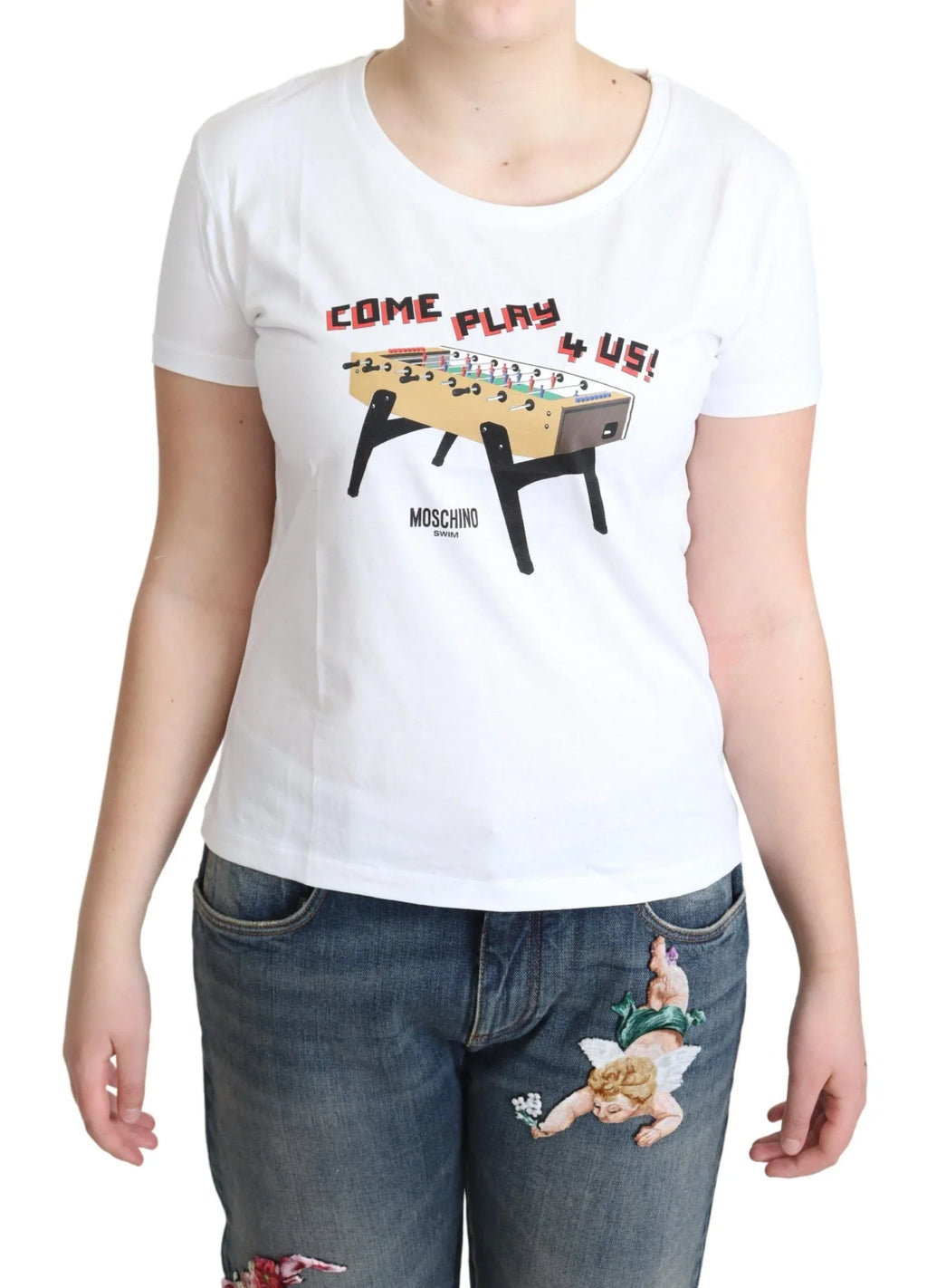 Moschino White Cotton Come Play 4 Us Print Tops T-shirt - Zeiniez