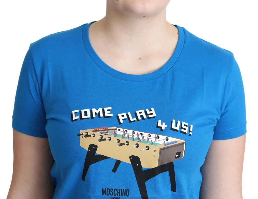 Moschino Blue Cotton Come Play 4 Us Print T-shirt - Zeiniez