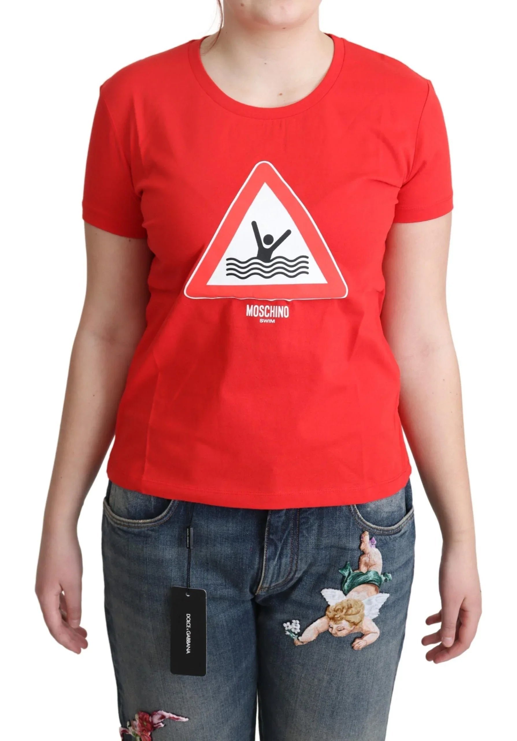 Moschino Red Cotton Swim Graphic Triangle Print T-shirt - Zeiniez