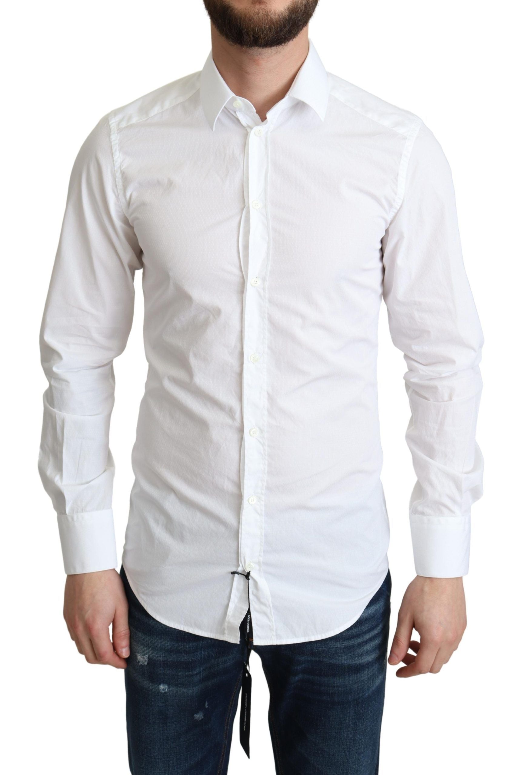 Dolce & Gabbana White Cotton Long Sleeves Men Formal Shirt - Zeiniez