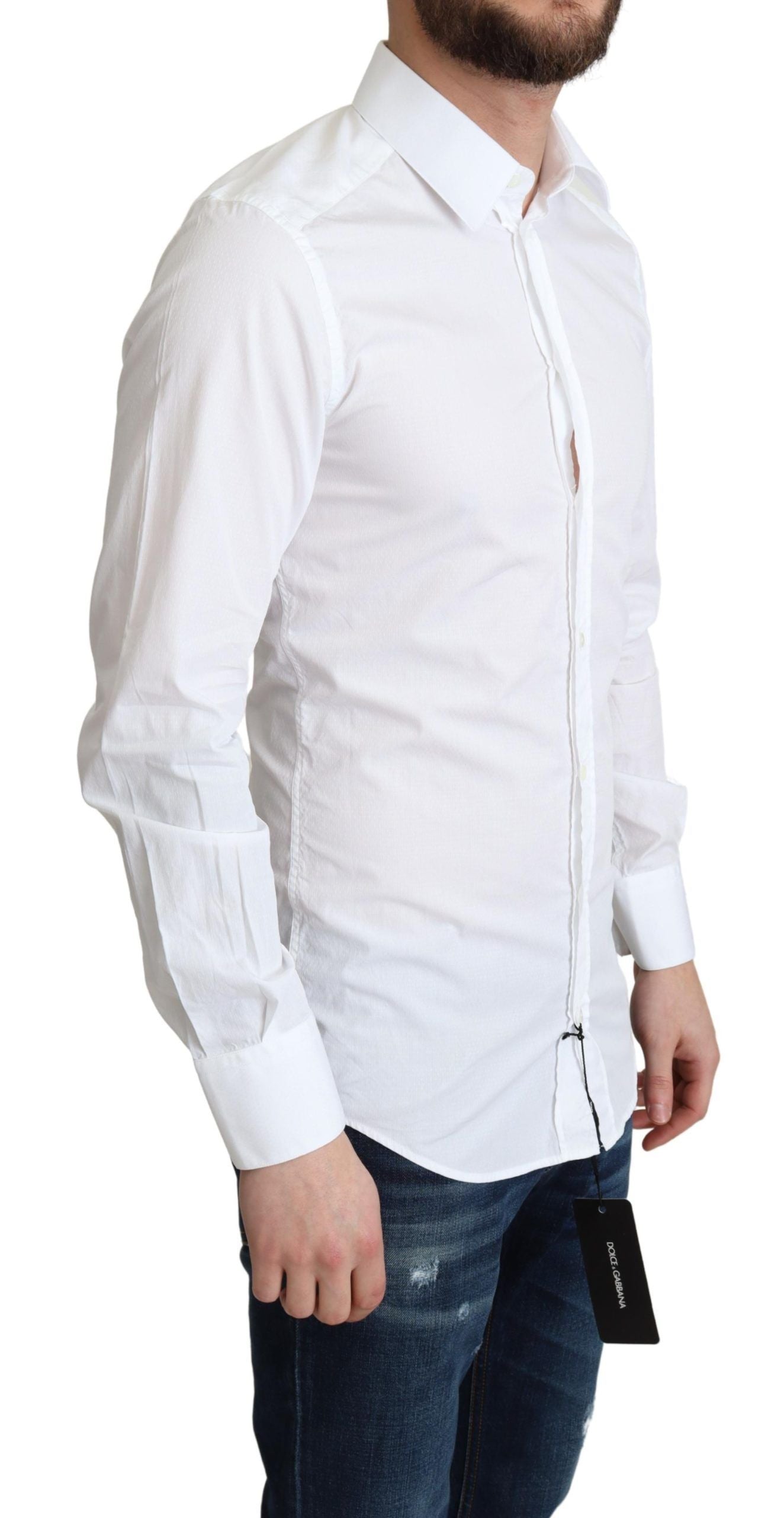 Dolce & Gabbana White Cotton Long Sleeves Men Formal Shirt - Zeiniez