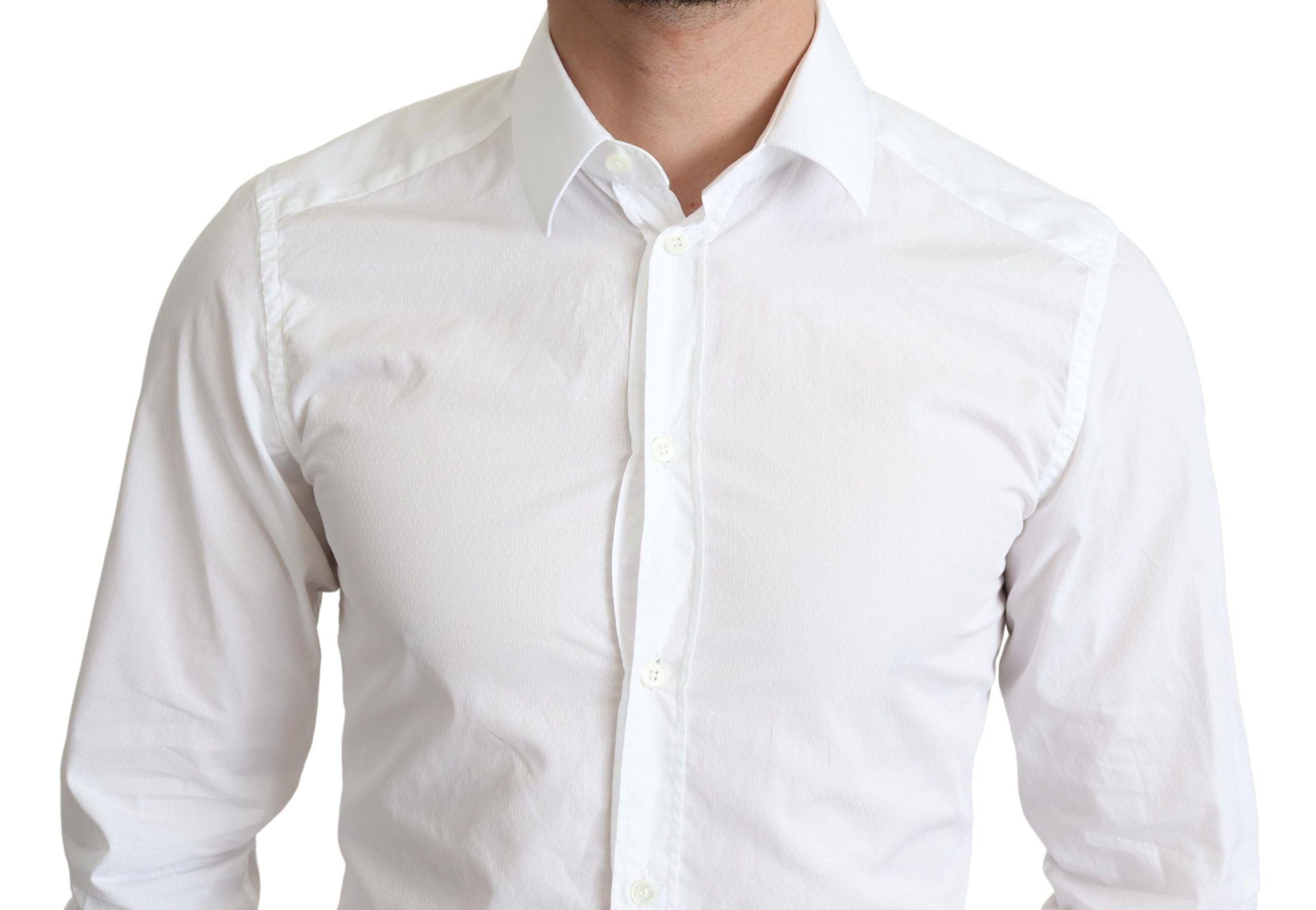 Dolce & Gabbana White Cotton Long Sleeves Men Formal Shirt - Zeiniez