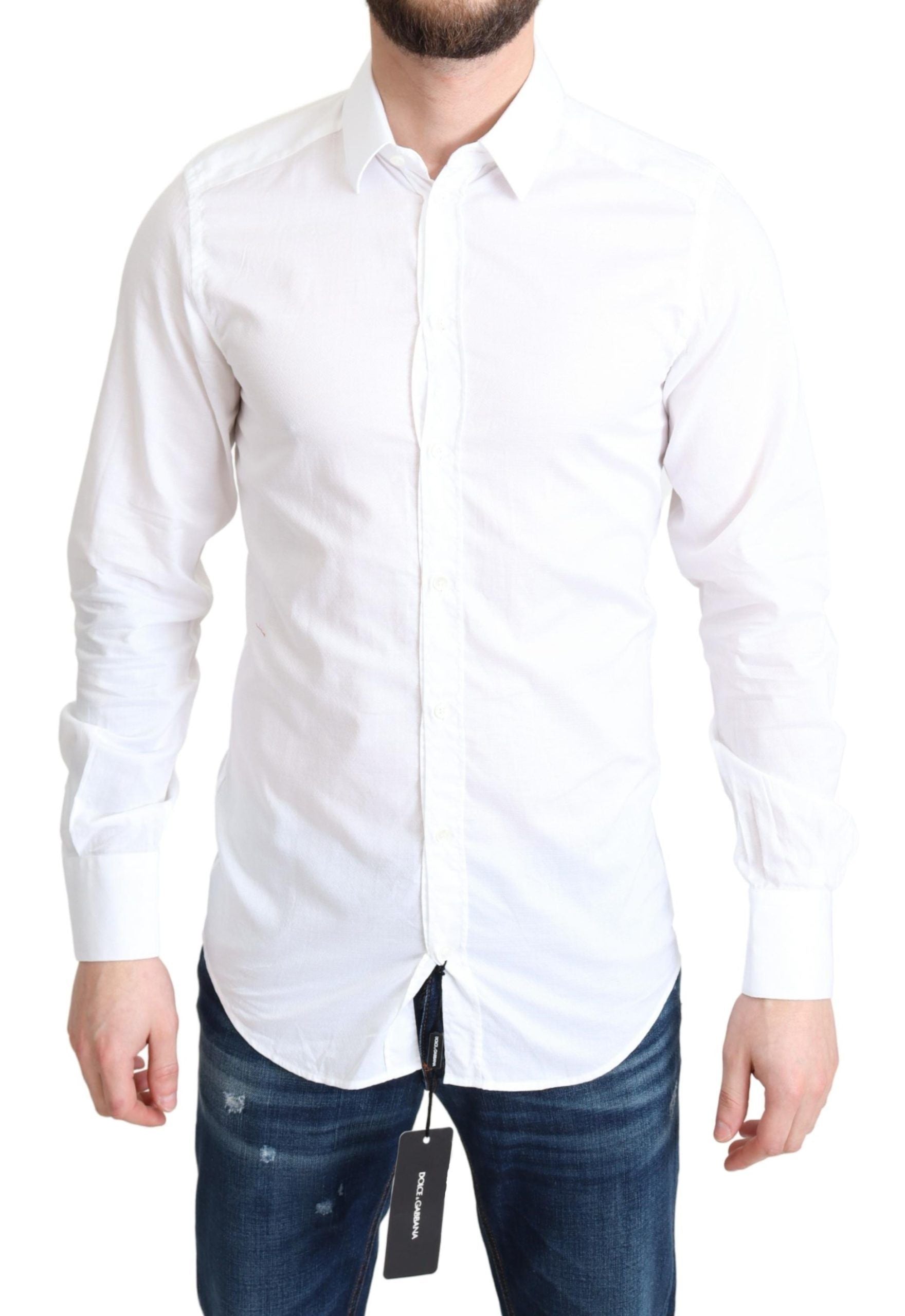 Dolce & Gabbana White Cotton Long Sleeves Formal Shirt - Zeiniez