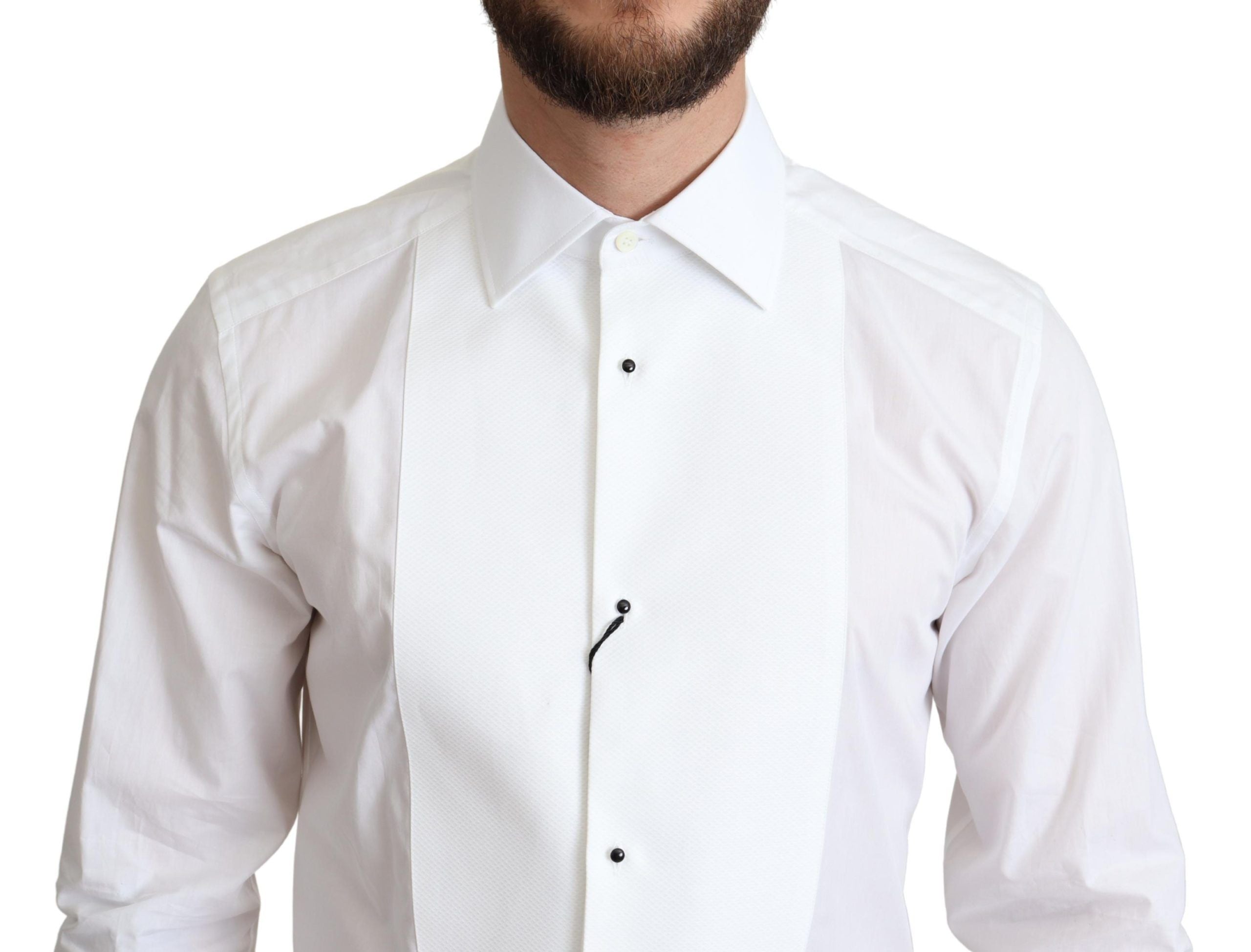Dolce & Gabbana White Bib Cotton Poplin Men Formal Shirt - Zeiniez