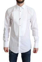 Dolce & Gabbana White Bib Cotton Poplin Men Formal Shirt - Zeiniez