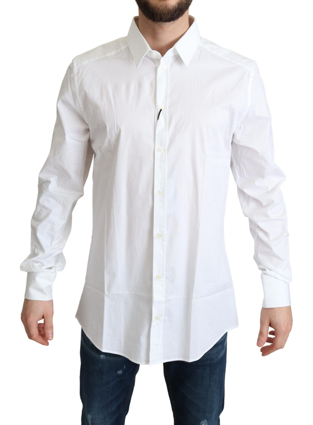 Dolce & Gabbana White Cotton Stretch Men Dress Formal Shirt - Zeiniez