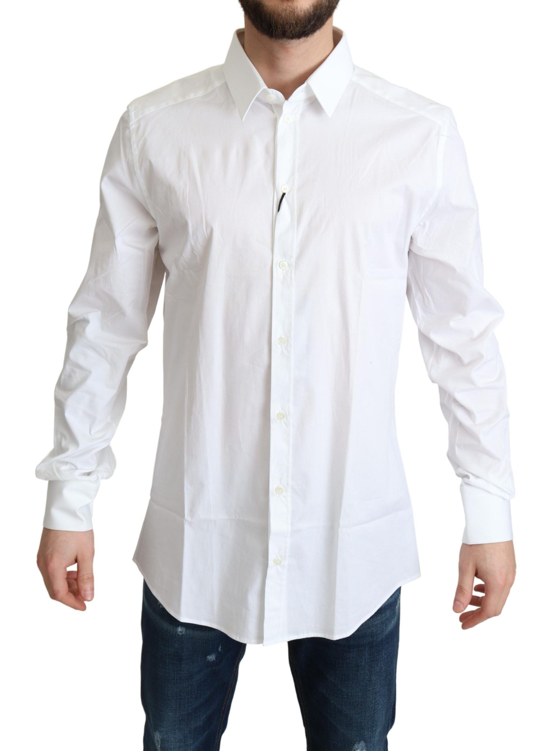 Dolce & Gabbana White Cotton Stretch Men Dress Formal Shirt - Zeiniez