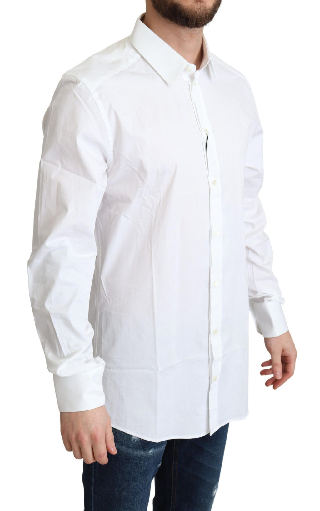 Dolce & Gabbana White Cotton Stretch Men Dress Formal Shirt - Zeiniez
