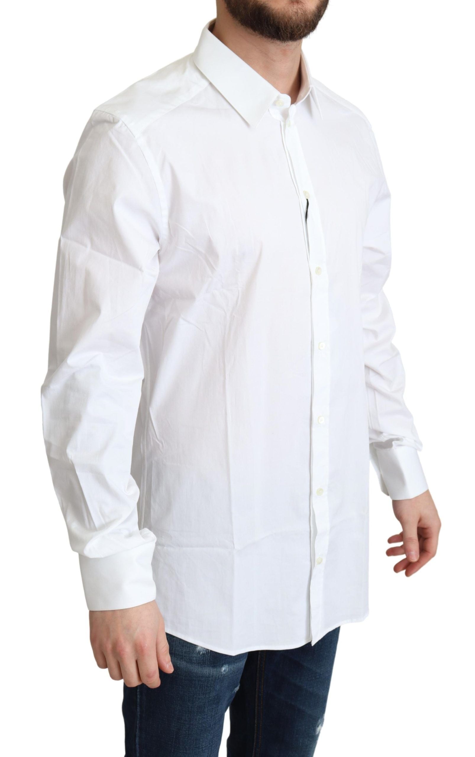 Dolce & Gabbana White Cotton Stretch Men Dress Formal Shirt - Zeiniez