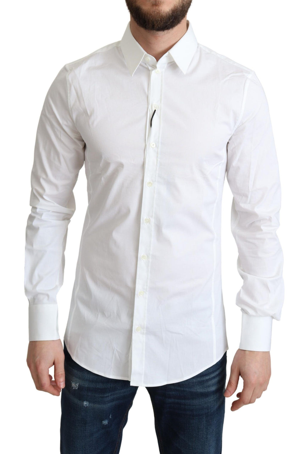Dolce & Gabbana White Cotton Stretch Men Formal SICILIA Shirt - Zeiniez