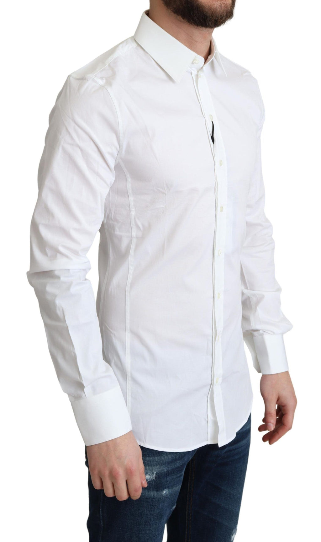 Dolce & Gabbana White Cotton Stretch Men Formal SICILIA Shirt - Zeiniez
