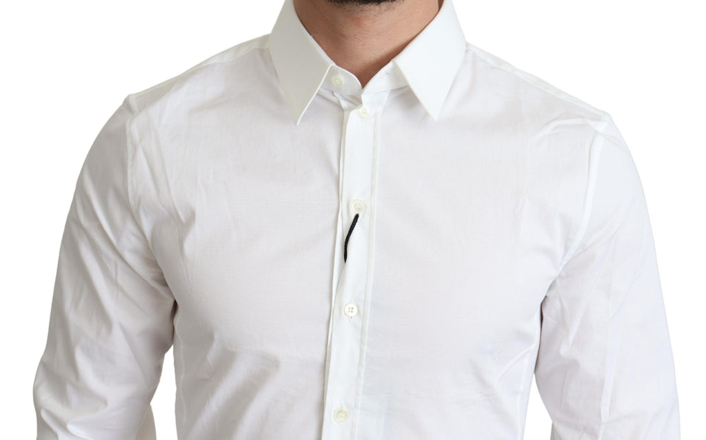Dolce & Gabbana White Cotton Stretch Men Formal SICILIA Shirt - Zeiniez