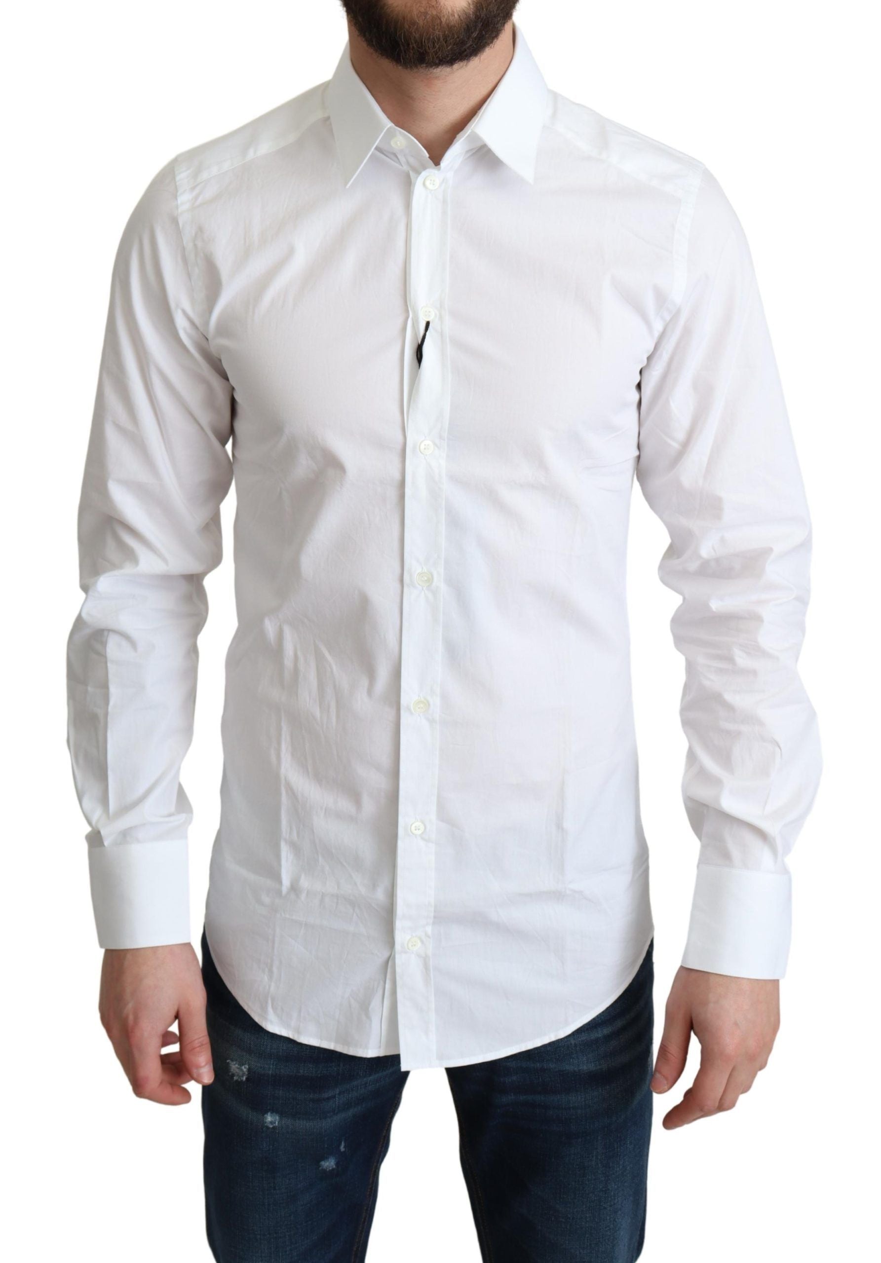 Dolce & Gabbana White Pure Cotton Men Dress Formal Shirt - Zeiniez