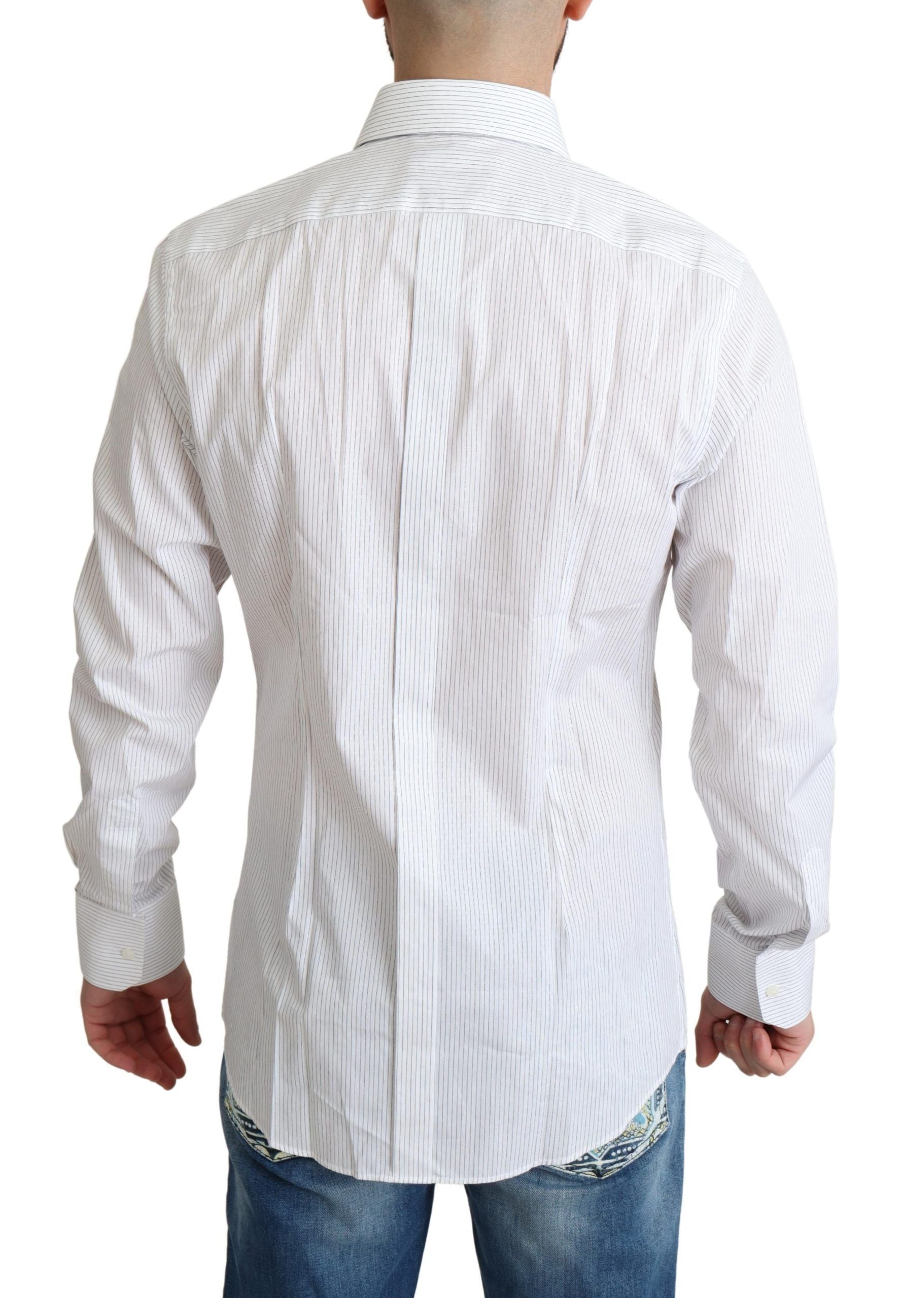Dolce & Gabbana White Stripes Cotton Formal Dress Shirt - Zeiniez