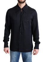 Dolce & Gabbana Black Jacquard Silk Casual Button Down Shirt - Zeiniez