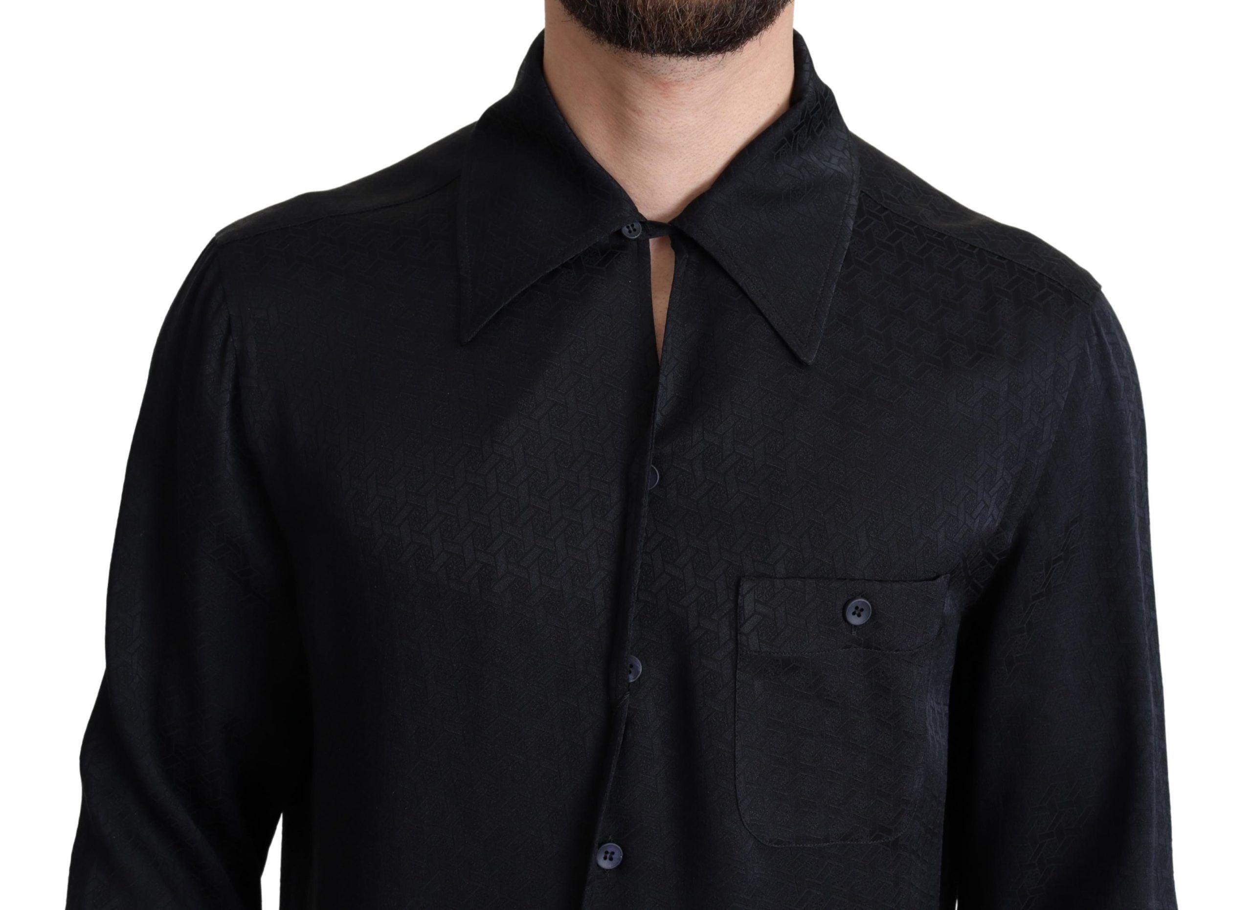 Dolce & Gabbana Black Jacquard Silk Casual Button Down Shirt - Zeiniez