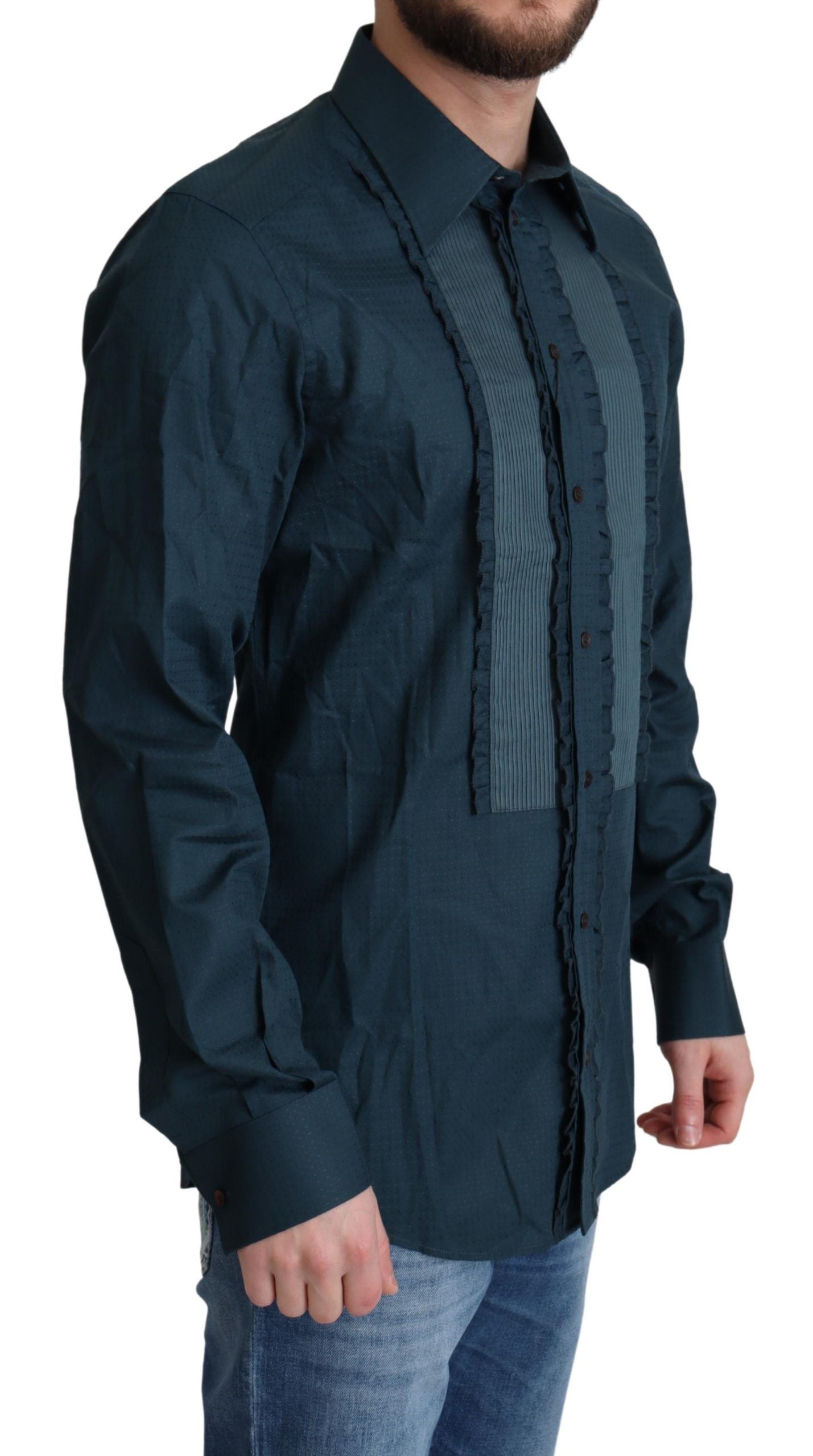 Dolce & Gabbana Blue Placket Cotton Dress Formal Shirt - Zeiniez