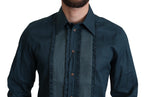 Dolce & Gabbana Blue Placket Cotton Dress Formal Shirt - Zeiniez