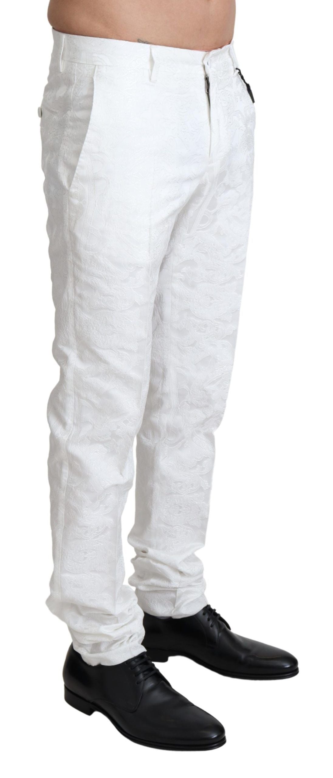 Dolce & Gabbana White Brocade Jaquard Dress Trouser Pants - Zeiniez