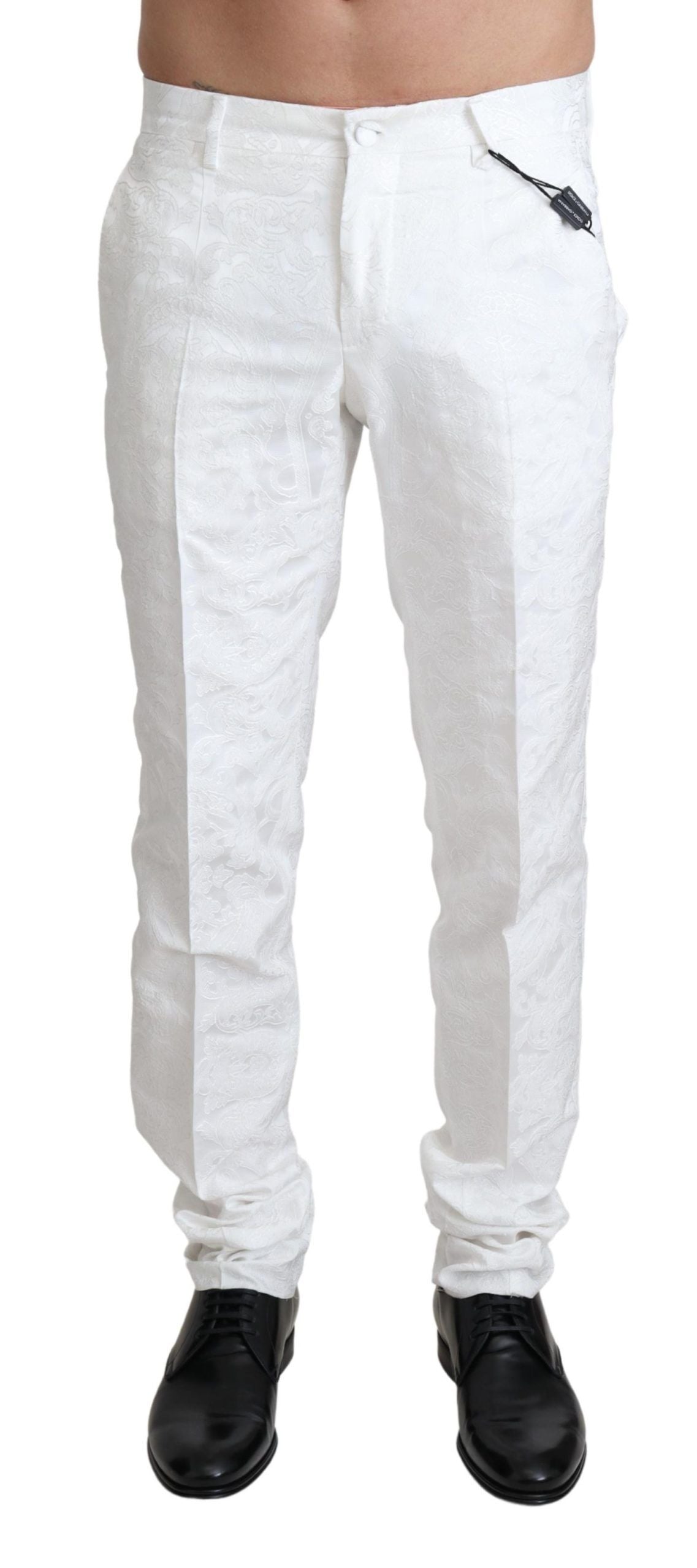 Dolce & Gabbana White Brocade Jaquard Dress Trouser Pants - Zeiniez