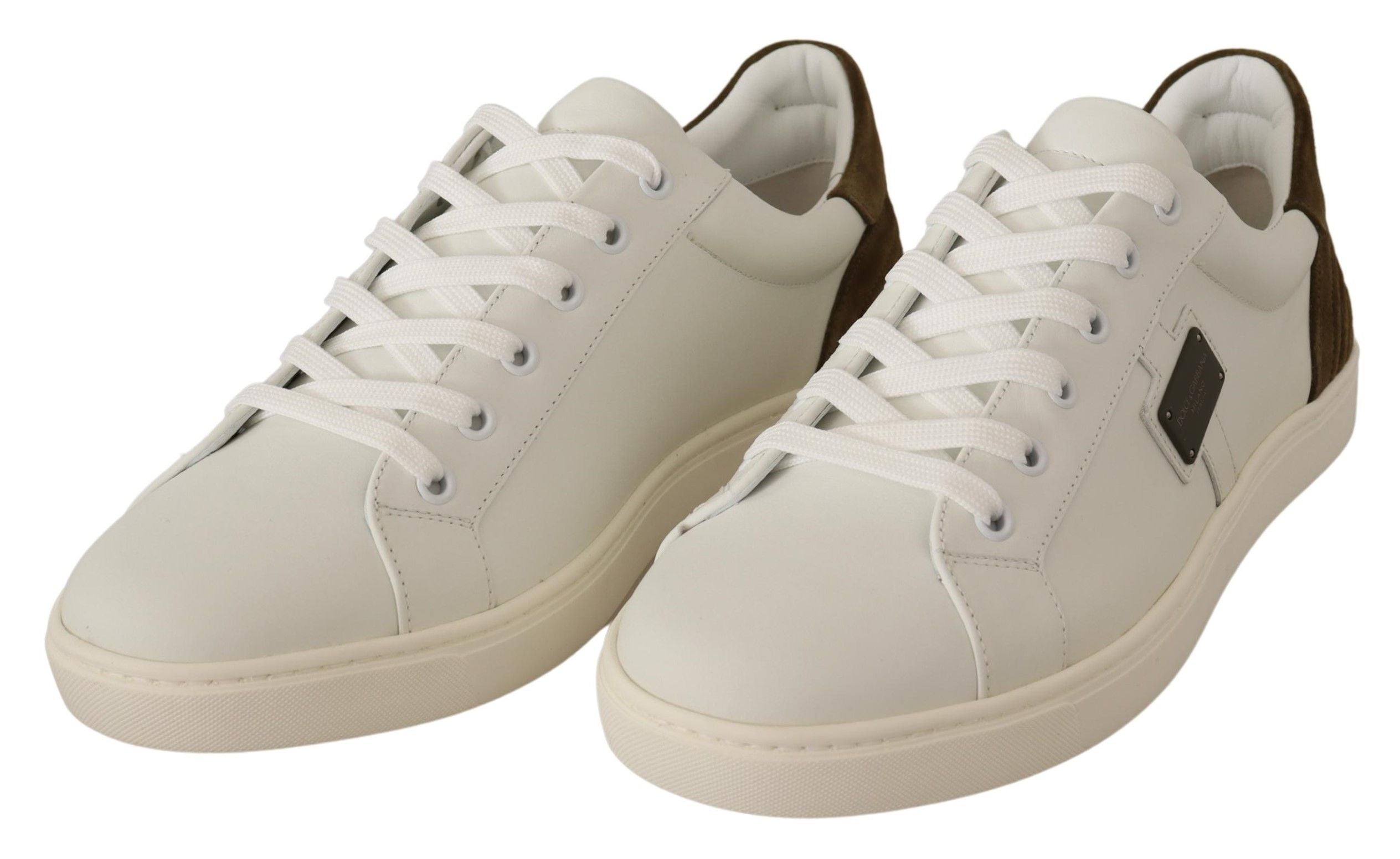 Dolce & Gabbana White Suede Leather Mens Low Tops Sneakers - Zeiniez
