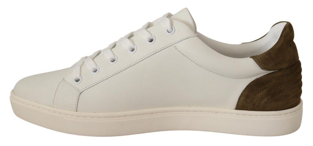 Dolce & Gabbana White Suede Leather Mens Low Tops Sneakers - Zeiniez