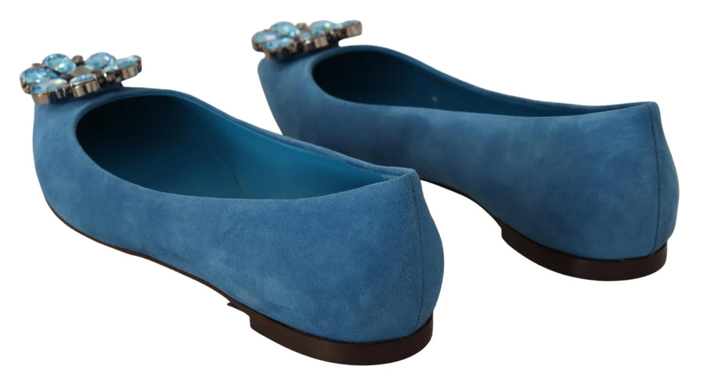 Dolce & Gabbana Blue Suede Crystals Loafers Flats Shoes - Zeiniez