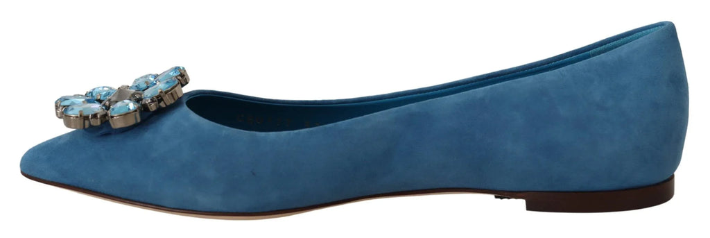 Dolce & Gabbana Blue Suede Crystals Loafers Flats Shoes - Zeiniez