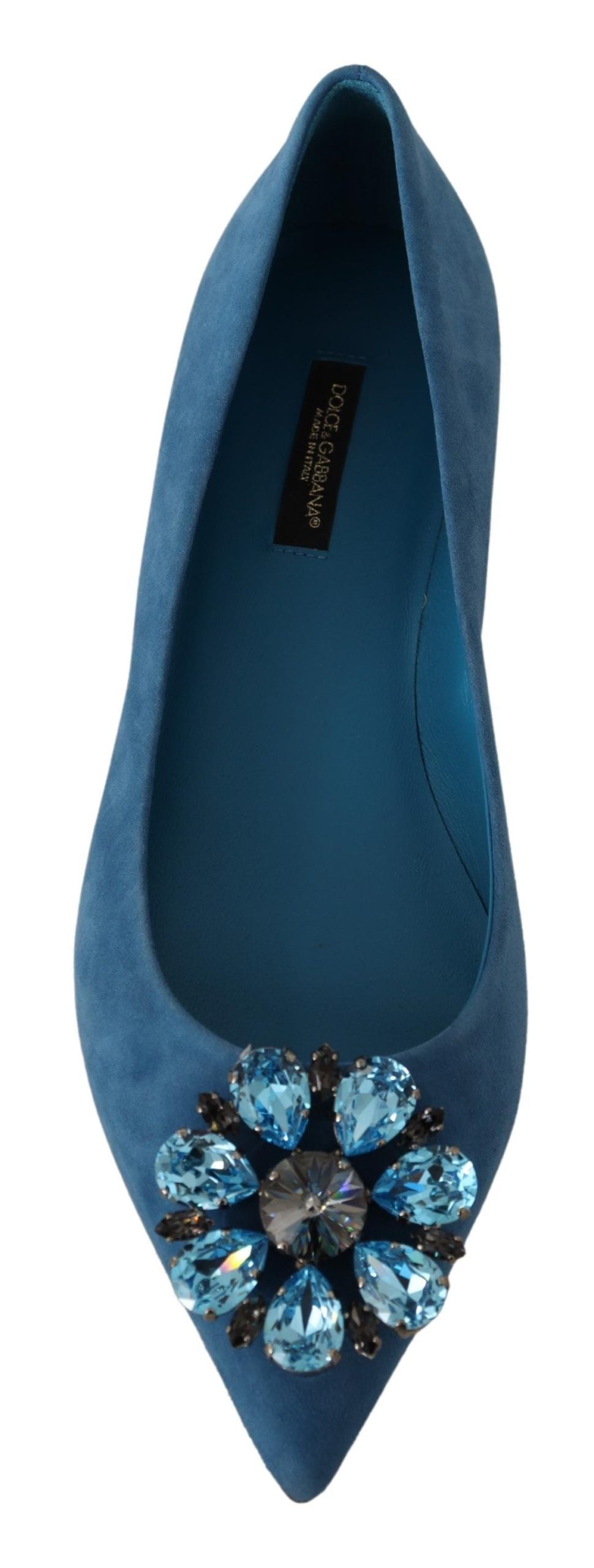 Dolce & Gabbana Blue Suede Crystals Loafers Flats Shoes - Zeiniez