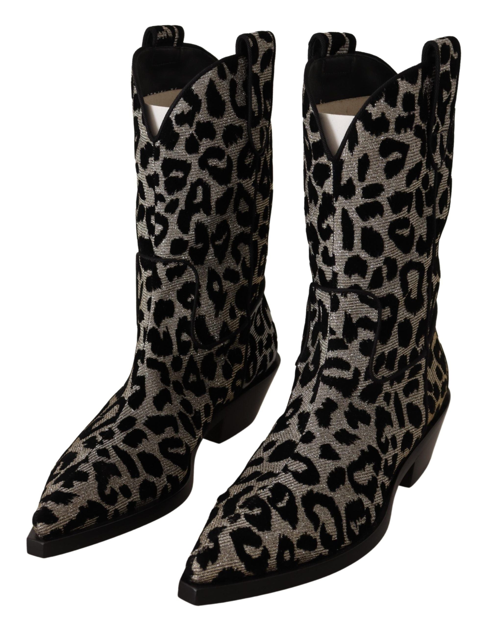 Dolce & Gabbana Gray Black Leopard Cowboy Boots Shoes - Zeiniez