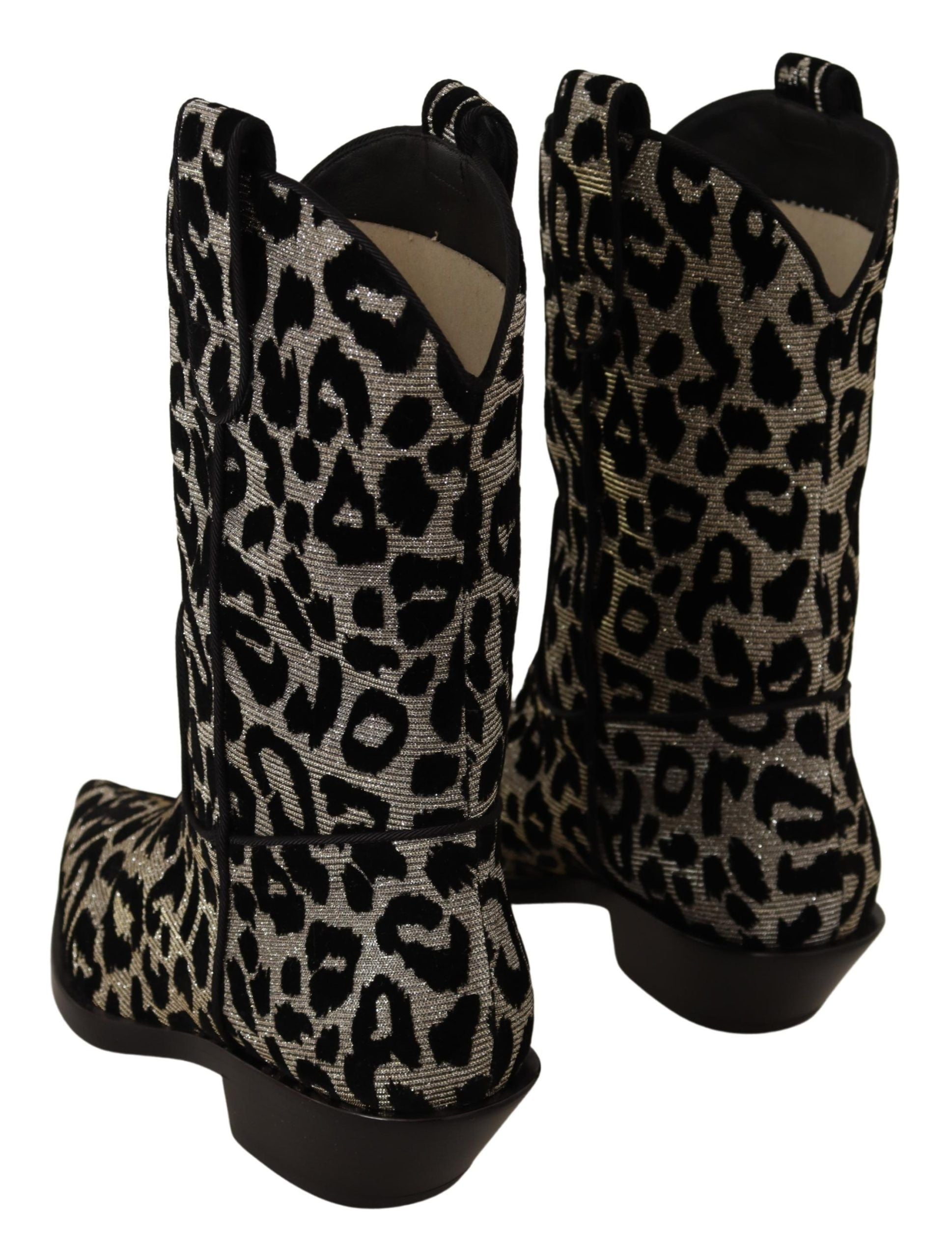 Dolce & Gabbana Gray Black Leopard Cowboy Boots Shoes - Zeiniez