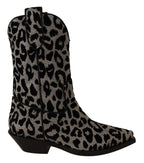 Dolce & Gabbana Gray Black Leopard Cowboy Boots Shoes - Zeiniez