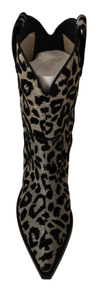 Dolce & Gabbana Gray Black Leopard Cowboy Boots Shoes - Zeiniez