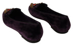 Dolce & Gabbana Purple Velvet DG Heart Loafers Flats Shoes - Zeiniez