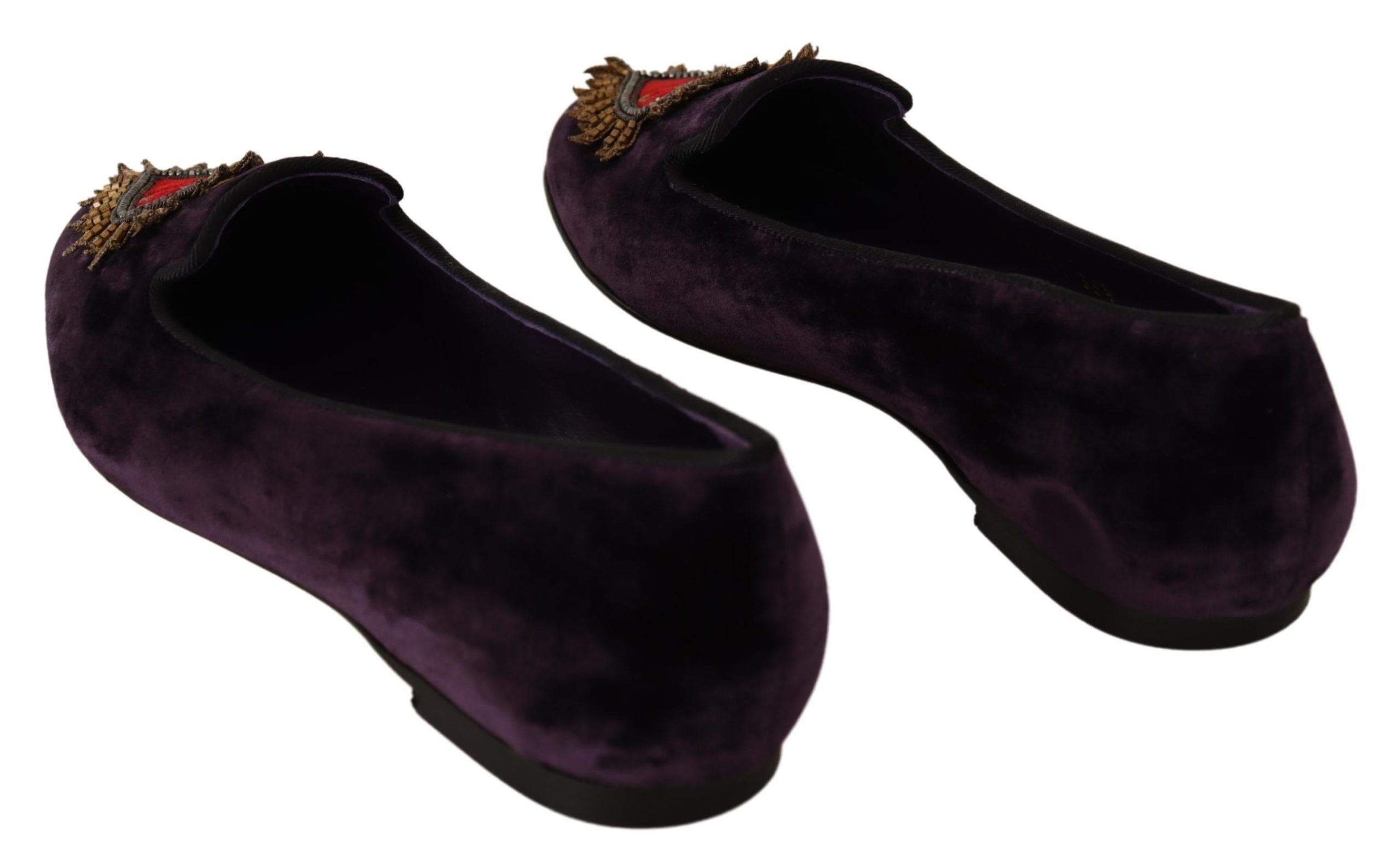 Dolce & Gabbana Purple Velvet DG Heart Loafers Flats Shoes - Zeiniez