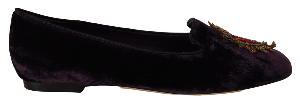 Dolce & Gabbana Purple Velvet DG Heart Loafers Flats Shoes - Zeiniez